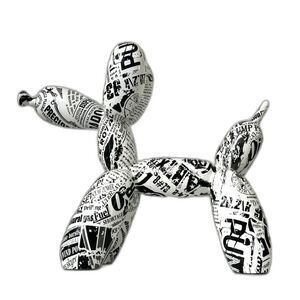 Pop Art Balloon Dog Sculpture Black White Newspaper Print 9"